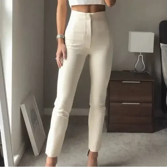 Zara Beige Cigarette Leg High Rise Trouser Pants Women’s Size XS Bloggers Fave - Picture 12 of 13